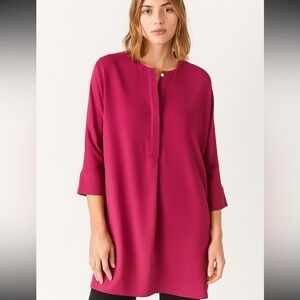 Massimo Dutti Midi Long Sleeve Shift Dress in Burgundy size Large